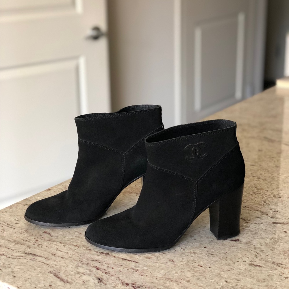 Black suede Chanel boots